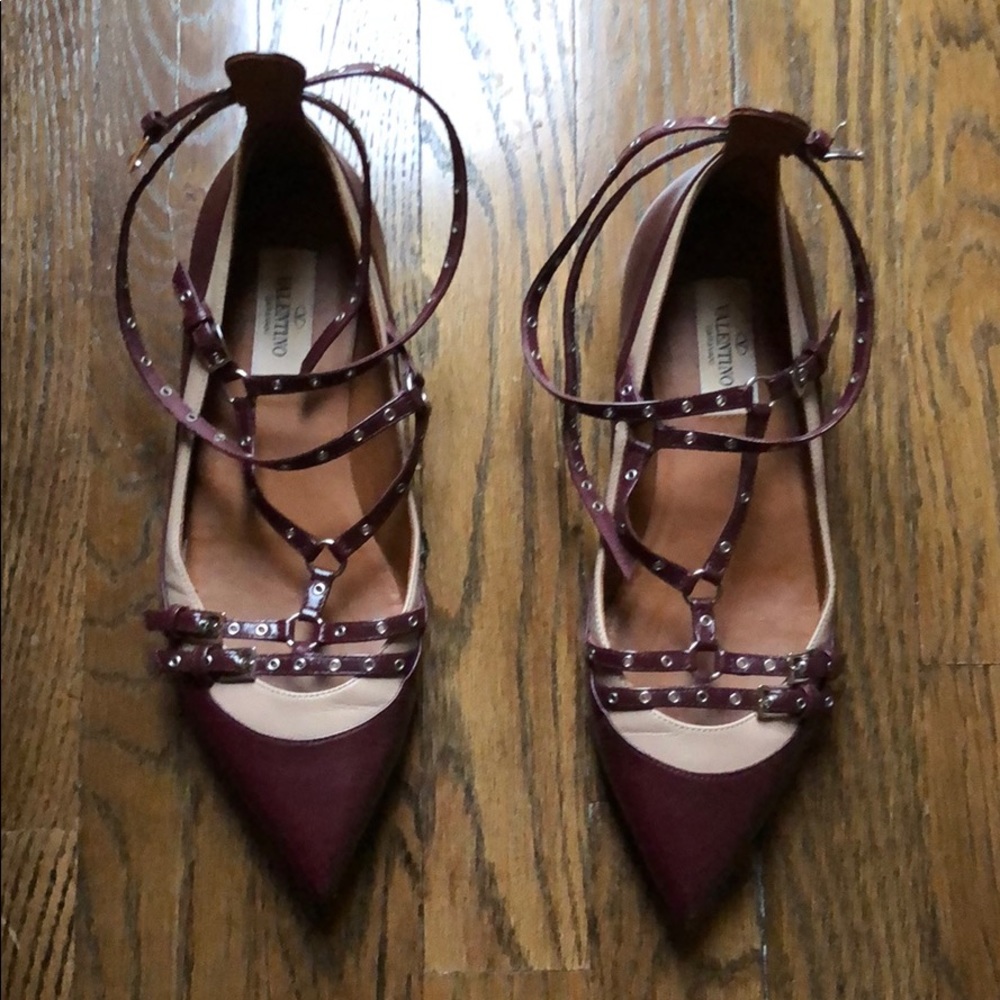 Valentino Maroon grommet leather Flats Size 36